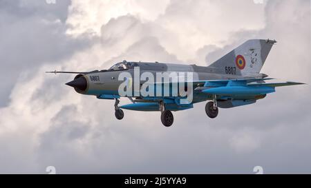 Rumänische Luftwaffe MIG 21 Lancer bei der Royal International Air Tattoo (RIAT) Fairford 2019 Stockfoto