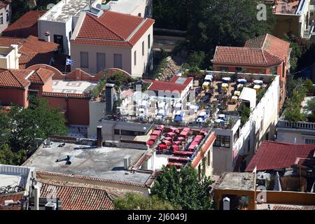 Athens City Details von der Akropolis in Griechenland. Athen ist eine der ältesten Städte der Welt. Stockfoto