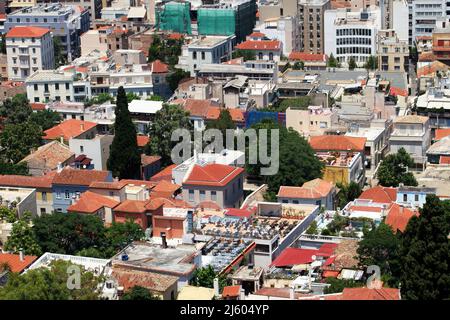 Athens City Details von der Akropolis in Griechenland. Athen ist eine der ältesten Städte der Welt. Stockfoto