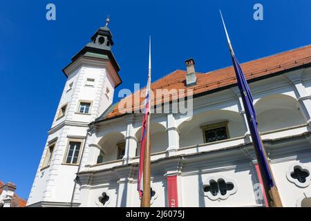 Die besondere Architektur der Burg Maribor, Slowenien, heute mit einem regionalen Museum, im historischen Viertel der Stadt Stockfoto