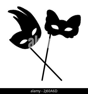 Zwei Maskeraden-Masken, schwarze Illustration Stock Vektor