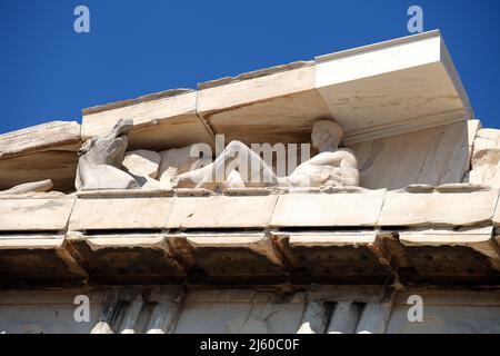 Akropolis Parthenon Tempel Detail in Athen, Griechenland. Die Akropolis ist eine alte Zitadelle, die sich auf einem Felsvorsprung über der Stadt Athen befindet. Stockfoto