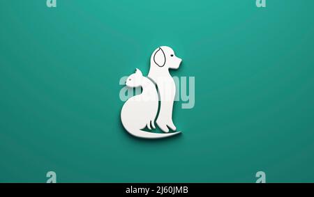 3D Logo Hund und Katze Silhouetten Symbol Web Bild Grafik Clip Art Illustration Stockfoto