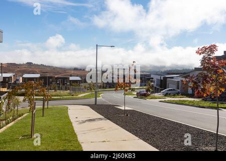 Denman Prospect, ein neuer Vorort in Canberra, mit neuen Häusern und Straßengestaltung, Canberra, ACT, Australien Stockfoto