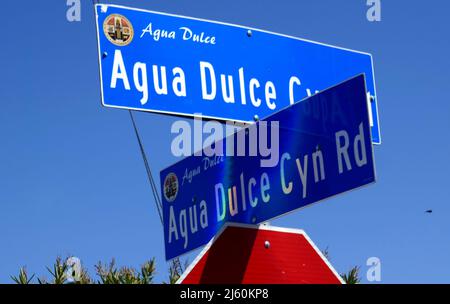 Agua Dulce, California, USA 17. April 2022 Ein allgemeiner Blick auf die Atmosphäre der Agua Dulce Canyon Road, wo sich der Naturpark Vasquez Rocks am 17. April 2022 in Agua Dulce, Kalifornien, USA, befindet. Foto von Barry King/Alamy Stockfoto Stockfoto