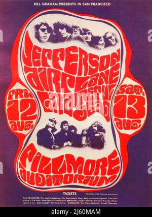 Plakat für Jefferson Airplane und Grateful Dead Konzerte im Fillmore Auditorium, San Francisco, im August 1966. Stockfoto