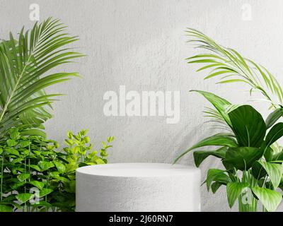 Betonpodium im Betonraum zur Produktpräsentation.3D Rendering Stockfoto