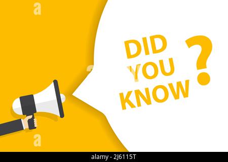 Hand hält Megaphon mit Wussten Sie, Sprechblasenbanner-Vektor mit Kopieplatz für Unternehmen, Marketing, Flyer, Banner, Präsentationen und poste Stock Vektor