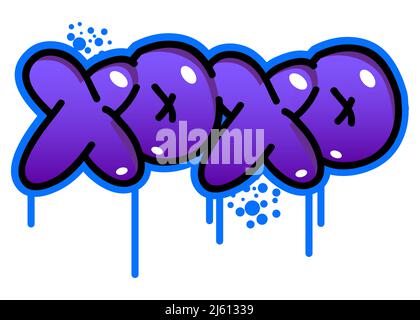 XOXO farbige Graffiti-Tag, Abkürzung, Hugs and Kisses, informeller Begriff zum Ausdruck von Liebe verwendet. Abstrakte moderne Street Art Dekoration durchgeführt in U Stock Vektor