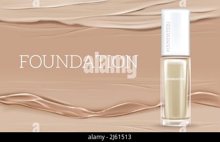 Vector 3d realistische Illustration mit Concealer, beige kosmetisches Produkt in Glasverpackung. Erstklassige Grundlage für Frauen. Modell, Schablone von Kosmetika Stock Vektor