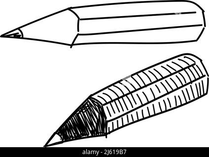 Bleistifte, ein handgezeichneter Doodle im Skizzenstil. Kleine Bleistifte mit unterschiedlichem Holz zum Zeichnen. Vektor einfache Illustration Stock Vektor