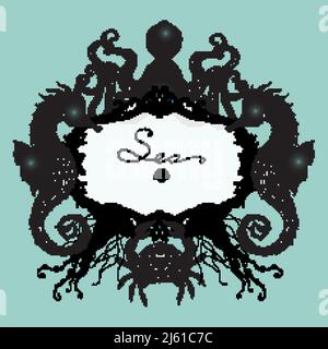 Meeresleben Abzeichen mit handgezeichneten Krake Krabbe und Gelee Fischvektordarstellung Stock Vektor