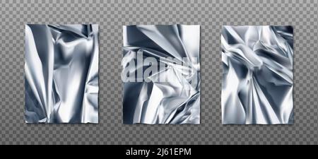 3D realistisches Vektor-Icon-Set. Zerknittert Folienblätter. Stock Vektor