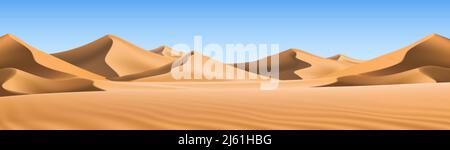 Big 3D realistische Hintergrund der Sanddünen. Wüstenlandschaft mit blauem Himmel. Stock Vektor