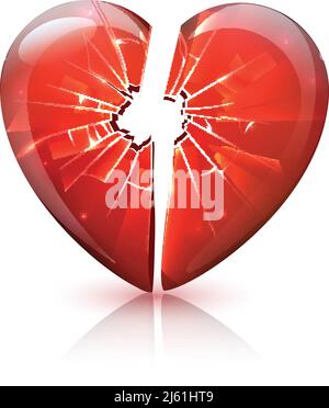 Gebrochenes rotes glänzendes Plastik oder Glas Herz Symbol der Liebe Romantik Beziehungen Probleme Symbol abstrakte Vektor Illustration Stock Vektor