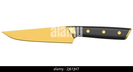 Küchenmesser des Küchenchefs mit einem Holzgriff, isoliert auf weißem Hintergrund. Stockfoto