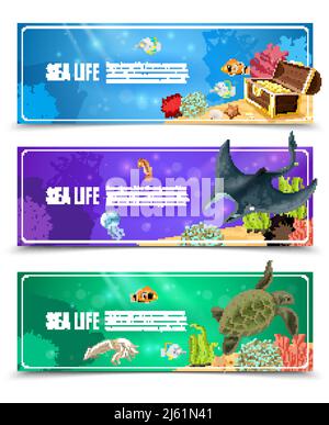 Varianten von Unterwasserleben und Meeresboden dekorative Banner-Set vektorgrafik Stock Vektor