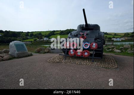 Sherman Tank bei Torcross in Devon England Stockfoto