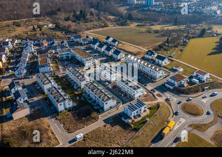 Deutschland, Baden-Württemberg, Plochingen, Luftansicht moderner Vorstadthäuser Stockfoto