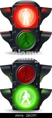 Realistische Stop-and-Go Fußgängerampel setzen isoliert Vektor Abbildung Stock Vektor