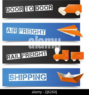 Logistik-und Fracht-Banner horizontal mit Origami-Transport isoliert gesetzt vektorgrafik Stock Vektor