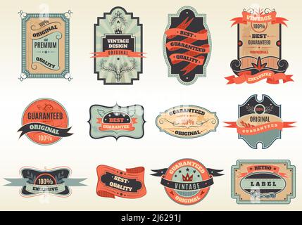 Original Retro beste Wahl bieten altmodische traditionelle Embleme Etiketten Piktogramme Sammlung abstrakte flache Vektor isolierte Illustration Stock Vektor