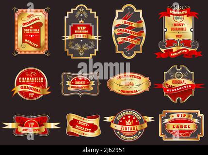 Goldene Krone höchste Qualität beste Wahl für vip-Kunden retro Embleme Etiketten Kollektion abstrakter Vektor isolierte Illustration Stock Vektor
