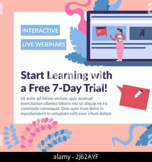 Beginnen Sie mit dem Lernen mit einer kostenlosen 7-tägigen Online-Testversion Stock Vektor