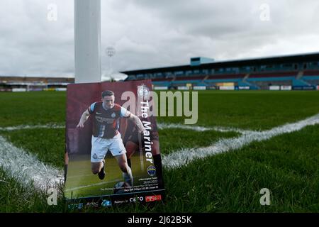 SOUTH SHIELDS, GROSSBRITANNIEN. APR 26. das offizielle Spieltag-Programm, das vor dem Halbfinale der Northern Premier League zwischen South Shields und Warrington Town im Mariners Park, South Shields, am Dienstag, dem 26.. April 2022 gesehen wurde. (Kredit: Will Matthews | MI News) Kredit: MI News & Sport /Alamy Live News Stockfoto