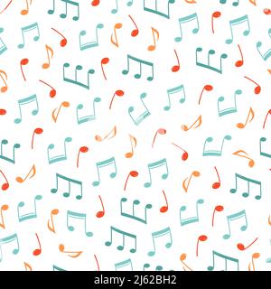 Musiknote Doodle gezeichnetes Muster. Handgezeichnete Skizze musikalische Note nahtloser Hintergrund. Melodiesymbol, Vektor-Illustration mit schwarzem Formmuster. Stock Vektor