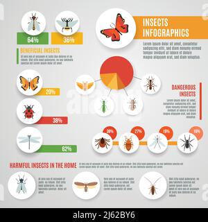 Insekten Infografik Set mit wilden Schädlinge Symbole und Karten Vektor Abbildung Stock Vektor