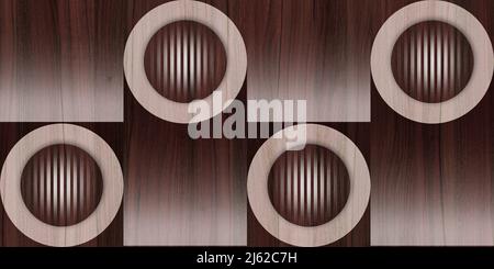 Wood Circular abstrakter geometrischer Hintergrund aus Holz, 3d Render Stockfoto