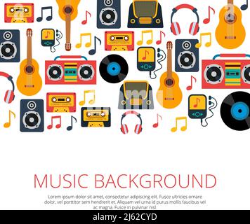 Alte Retro-Musik Vinyl Schallplatten cd-Kassettenspieler und Notizen Symbole nahtlose Hintergrund Banner abstrakte Vektor-Illustration Stock Vektor