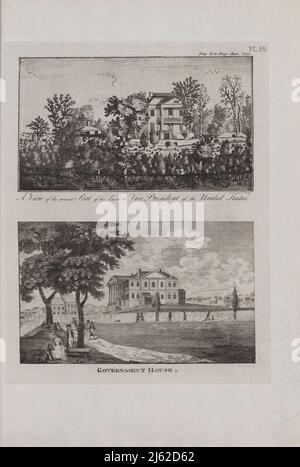 EIN BLICK AUF DEN HEUTIGEN SITZ SEINES EXCEL. DER VIZEPRÄSIDENT DER REGIERUNG DER VEREINIGTEN STAATEN (TOP) 1790 die Periode der Entdeckung (1524-1609); die niederländische Periode (1609-1664). Die englische Periode (1664-1763). Die revolutionäre Periode (1763-1783). Zeitraum der Anpassung und des Wiederaufbaus; New York als Staats- und Bundeshauptstadt (1783-1811) aus der Ikonographie von Manhattan Island, 1498-1909 zusammengestellt aus Originalquellen und illustriert mit Foto-Intaglio-Reproduktionen wichtiger Karten, Pläne, Ansichten und Dokumente in öffentlichen und privaten Sammlungen - Band 1 von Stokes, I. N. Phelps (Isaac Newt Stockfoto