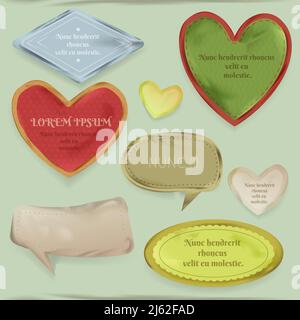 Scrapbooking Elemente Vektor-Illustration von Vintage-Papierreste, Herzrahmen und dekorative Etiketten Vorlagen im Retro-Stil für Scrapbook Nachricht n Stock Vektor