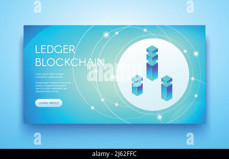 Ledger Blockchain-Vektordarstellung für Kryptowährung oder ICO- und API-Technologie. Digitaler Kommunikationsserver für Bitcoin-Krypto-Währungs-Mining f Stock Vektor