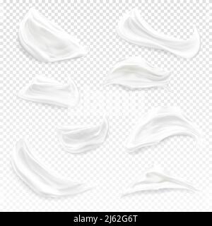 Weiße Creme Striche Vektor Illustration von realistischen 3D kosmetische Feuchtigkeitscreme, Gel oder Schaum und Farbe schmieren mit Textur isoliert auf transparentem Backgrou Stock Vektor