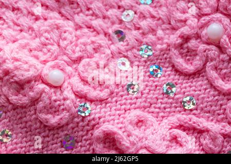 Handgefertigter Strickpullover Pink Warm, Makro Stockfoto
