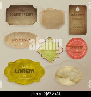 Scrapbooking Elemente Vektor-Illustration von Vintage-Papierreste für Rahmen, Etiketten oder Tags Vorlagen im Retro-Stil mit altem Grunge-Effekt für Messa Stock Vektor