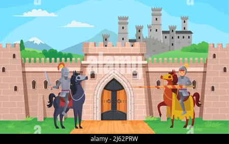 Held Schlacht Ritter mittelalterliche Legende in der Nähe von castel Stock Vektor