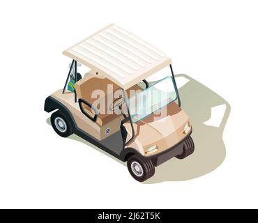 Golf isometrische Symbol Zusammensetzung mit realistischen Buggy Fahrzeug ohne Passagiere auf leerem Hintergrund mit Schattenvektordarstellung Stock Vektor