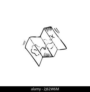 Gefaltete Karte mit einem von Hand gezeichneten, für die Route bearbeitbaren Doodle-Symbol. Karte für Camping, Wandern, lokale Tourismus Illustration Stock Vektor