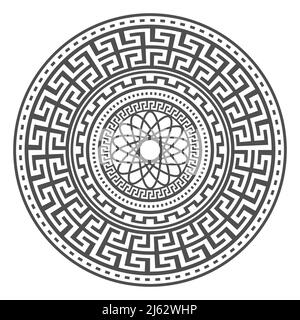 griechisches Mandala-Design mit Kreis. Runde Mäandergrenzen. Dekorationselemente Muster. Vektordarstellung auf weißem Hintergrund isoliert Stock Vektor