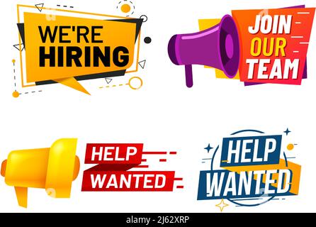 Werbebanner mit Sprecher, wir Einstellung und Hilfe gesucht Stock Vektor