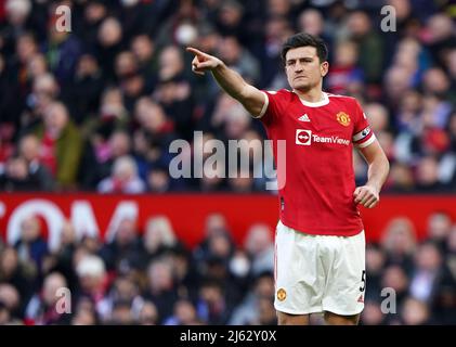 Aktenfoto vom 02-04-2022 von Harry Maguire, der zusammen mit Jadon Sancho und Fred zu einer Gruppe von Abwesenden von Manchester United gegen Chelsea gehören wird. Ausgabedatum: Mittwoch, 27. April 2022. Stockfoto