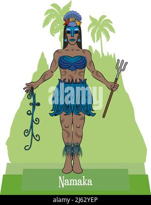 Illustration Vektor isoliert von mythischen hawaiianischen - polynesischen Gott, Namaka, Meer und Wellen Göttin. Stock Vektor