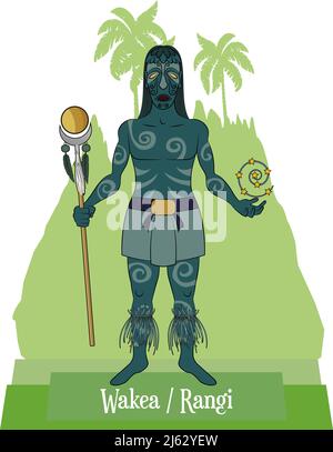 Illustrationsvektor isoliert vom mythischen hawaiianischen - polynesischen Gott, Wakea - Rangi, Sky God. Stock Vektor