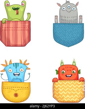 Cartoon Tasche Monster Sammlung, niedliche Tier Konzept Stock Vektor