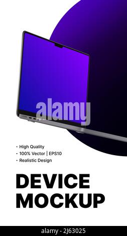 Isometrisches Vertikales Mockup Für Laptops. Einfaches Social-Media-Banner, Storys Design. Vektorgrafik Stock Vektor