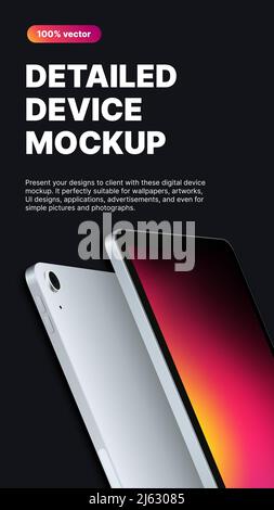Vertikaler Tablet-Mockup. Weißes Gerät mit Verlaufsbildschirm. Vorlage Für Social Media Stories. Vektorgrafik Stock Vektor